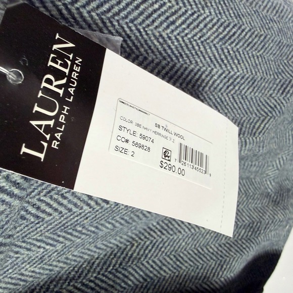 Lauren Ralph Lauren Twill Wool Coat Navy Blue Herringbone Women's Sz 2 - Picture 9 of 12